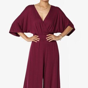 TheMogan Burgundy Surplice Asymmetric Jumpsuit Size XL
